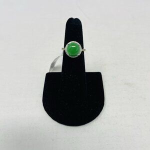 Karis Size 5 Burmese Green Jade Simulated Peridot Platinum Bond Brass Ring 5028
